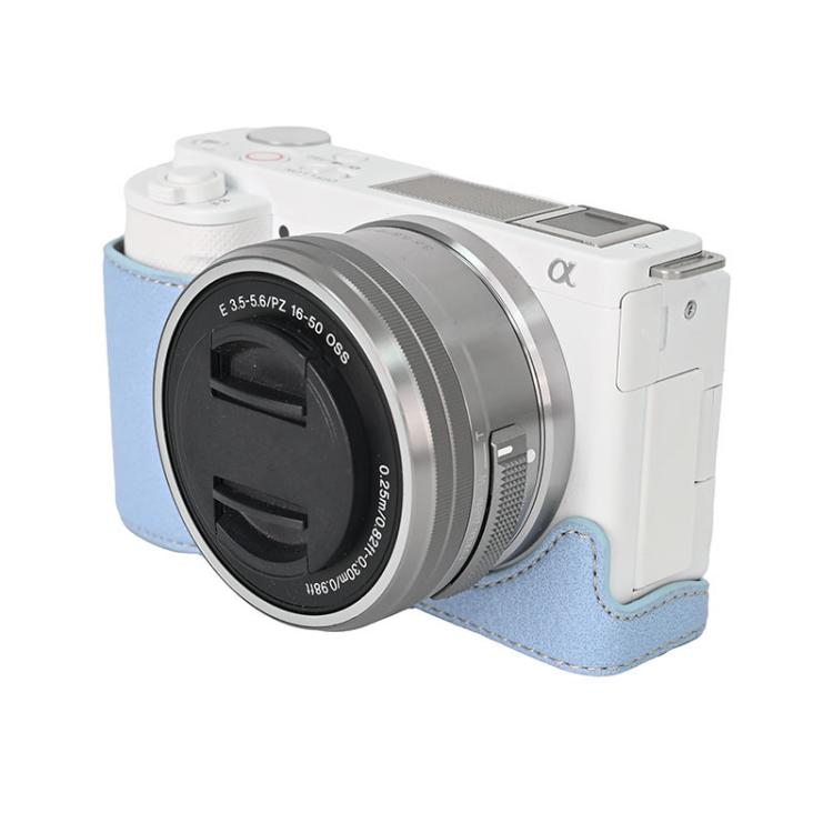 For Sony ZV-E10 Litchi Texture PU Leather Camera Half Case Base(Blue) by bashfashion