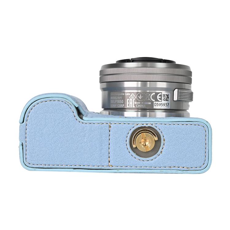 For Sony ZV-E10 Litchi Texture PU Leather Camera Half Case Base(Blue) by bashfashion
