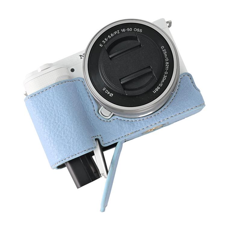 For Sony ZV-E10 Litchi Texture PU Leather Camera Half Case Base(Blue) by bashfashion