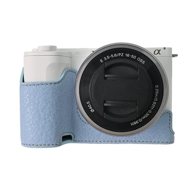 For Sony Alpha ZV-E10 II / ZV-E10M2 Litchi Texture PU Leather Camera Half Case Base(Blue) by bashfashion