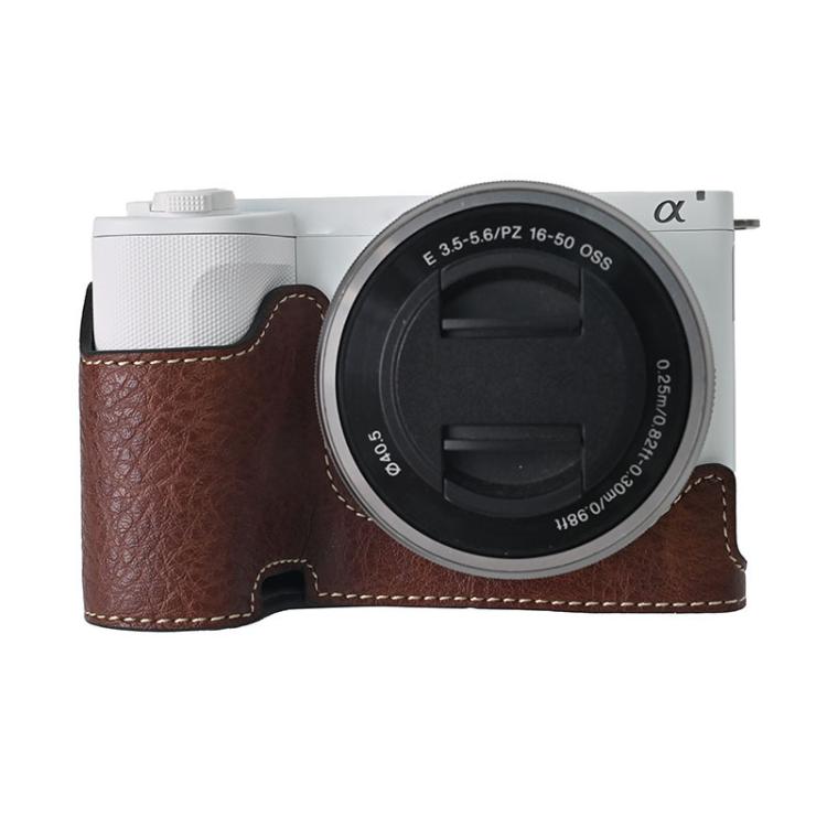 For Sony Alpha ZV-E10 II / ZV-E10M2 Litchi Texture PU Leather Camera Half Case Base(Coffee) by bashfashion