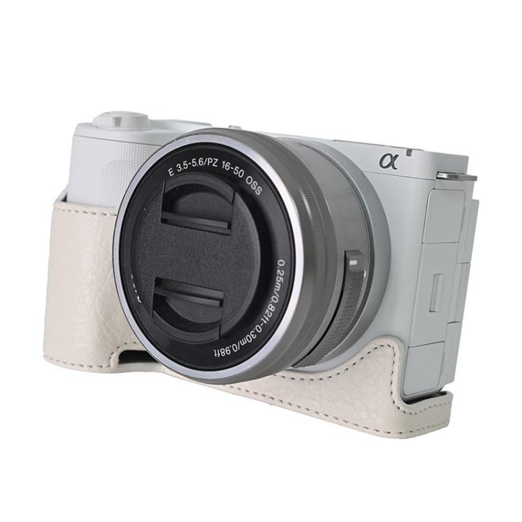 For Sony Alpha ZV-E10 II / ZV-E10M2 Litchi Texture PU Leather Camera Half Case Base(White) by bashfashion