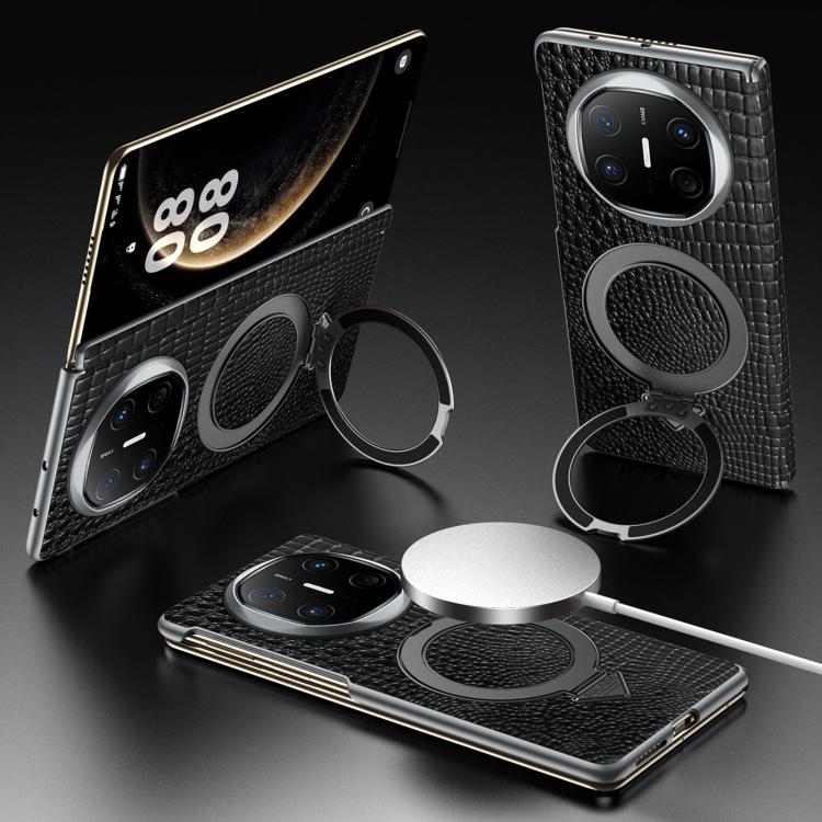 For Huawei Mate X6 SULADA Crocodile Texture Genuine Leather MagSafe Holder Phone Case(Black) by SULADA