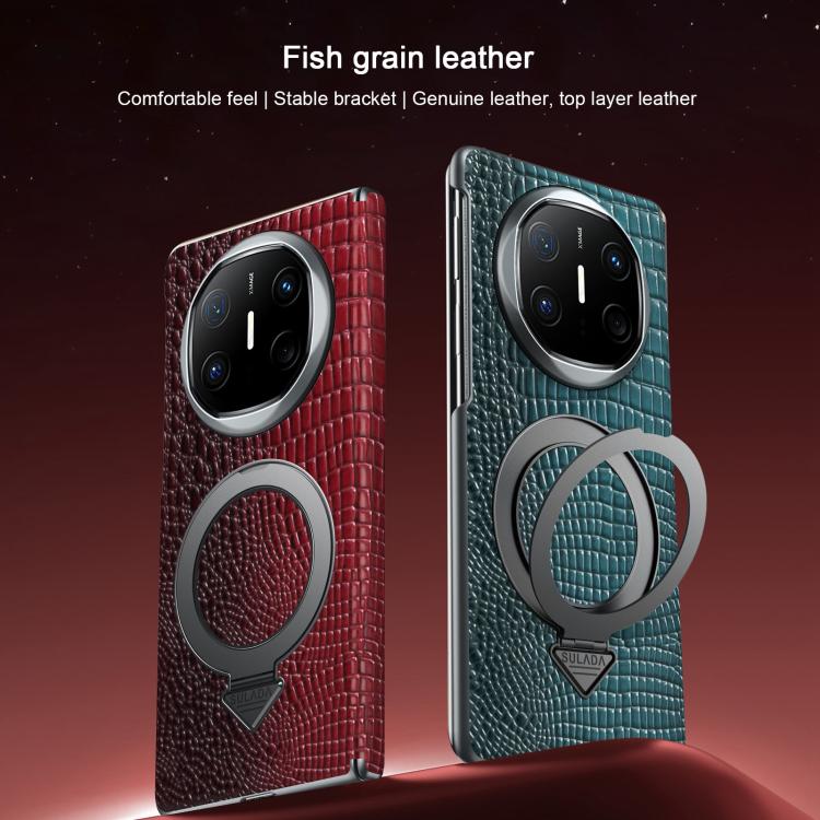 For Huawei Mate X6 SULADA Crocodile Texture Genuine Leather MagSafe Holder Phone Case(Black) by SULADA