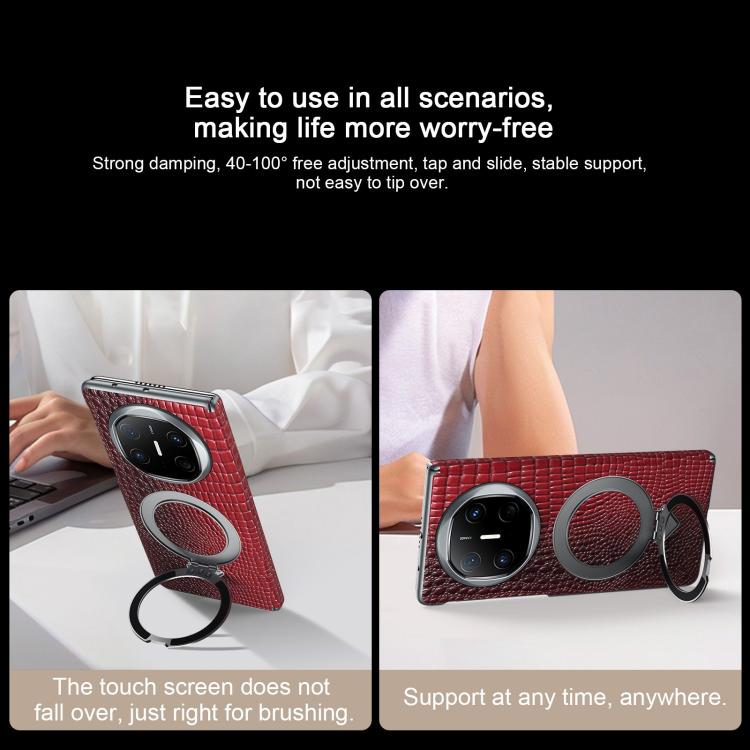 For Huawei Mate X6 SULADA Crocodile Texture Genuine Leather MagSafe Holder Phone Case(Black) by SULADA