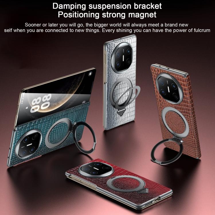 For Huawei Mate X6 SULADA Crocodile Texture Genuine Leather MagSafe Holder Phone Case(Black) by SULADA