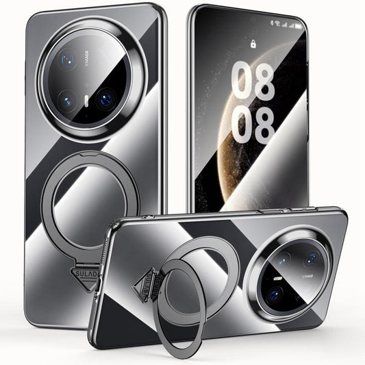 For Huawei Mate 70 Pro SULADA Electroplated Transparent MagSafe Holder Phone Case(Black) by SULADA