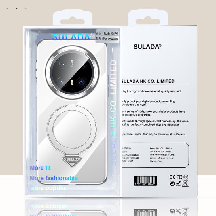 For Huawei Mate 70 Pro SULADA Electroplated Transparent MagSafe Holder Phone Case(Black) by SULADA