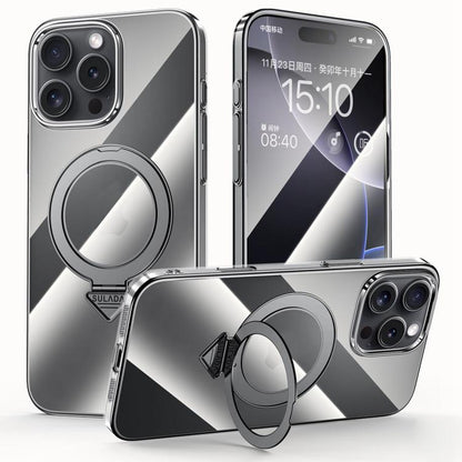 For iPhone 16 Pro SULADA Electroplated Transparent MagSafe Holder Phone Case(Black) by SULADA