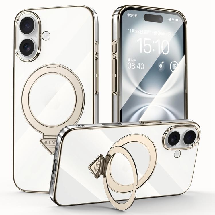 For iPhone 16 Plus SULADA Electroplated Transparent MagSafe Holder Phone Case(Grey) by SULADA