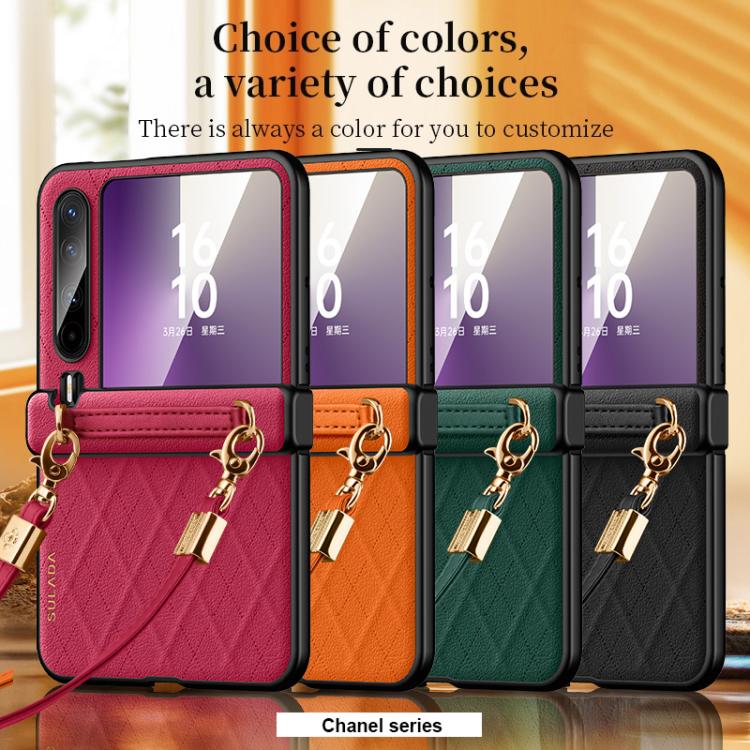 For Huawei Pura X SULADA Elegant Rhombic Texture Folding Phone Case with Lanyard(Orange) by SULADA