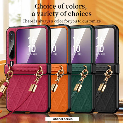 For Huawei Pura X SULADA Elegant Rhombic Texture Folding Phone Case with Lanyard(Orange) by SULADA