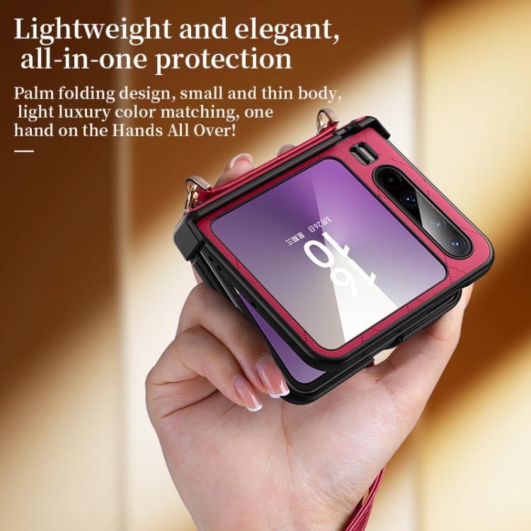 For Huawei Pura X SULADA Elegant Rhombic Texture Folding Phone Case with Lanyard(Orange) by SULADA