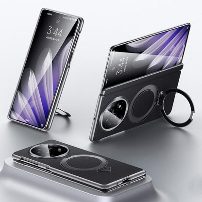 For OPPO Find N5 SULADA Top Grain Leather MagSafe Magnetic Holder Phone Case(Black) by SULADA