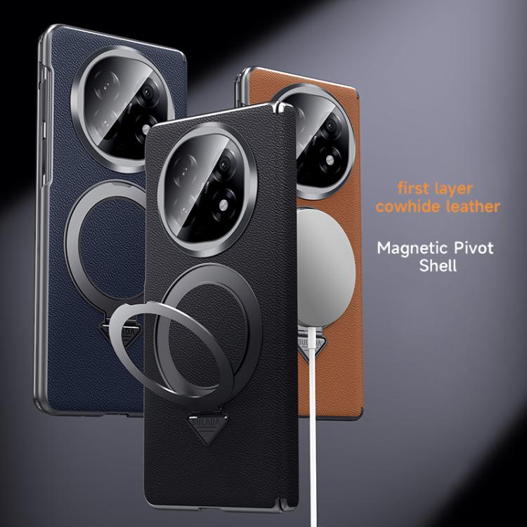 For OPPO Find N5 SULADA Top Grain Leather MagSafe Magnetic Holder Phone Case(Black) by SULADA