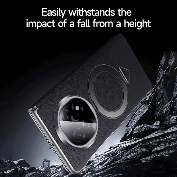 For OPPO Find N5 SULADA Top Grain Leather MagSafe Magnetic Holder Phone Case(Black) by SULADA