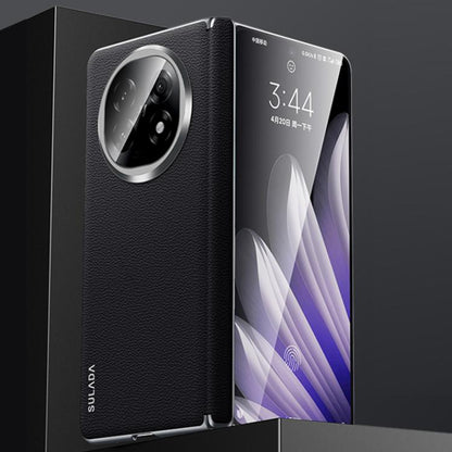 For OPPO Find N5 SULADA Frameless Top Layer Cowhide Leather Hybrid PC Phone Case(Black) by SULADA