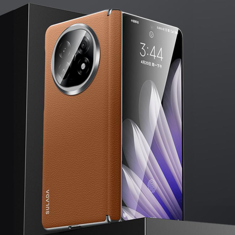 For OPPO Find N5 SULADA Frameless Top Layer Cowhide Leather Hybrid PC Phone Case(Brown) by SULADA