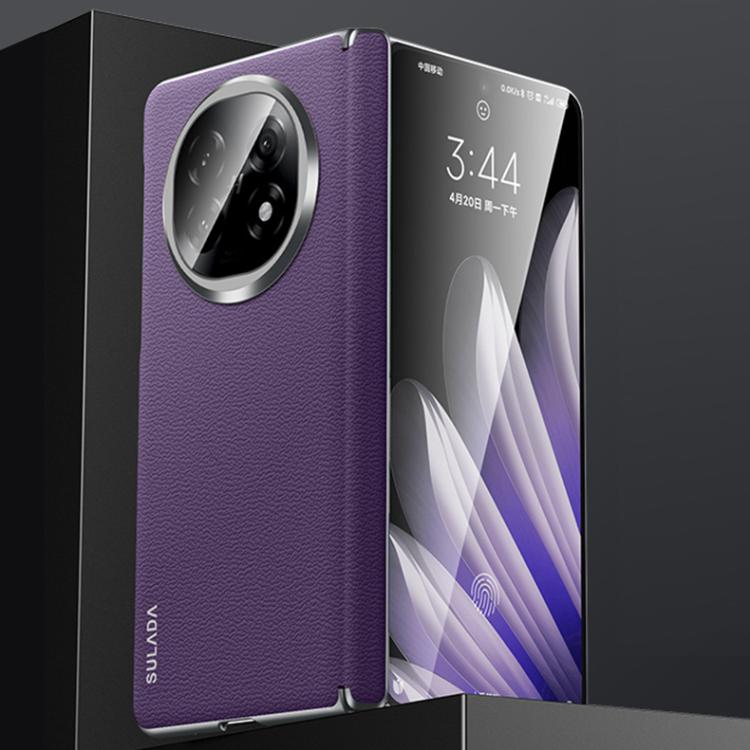 For OPPO Find N5 SULADA Frameless Top Layer Cowhide Leather Hybrid PC Phone Case(Purple) by SULADA