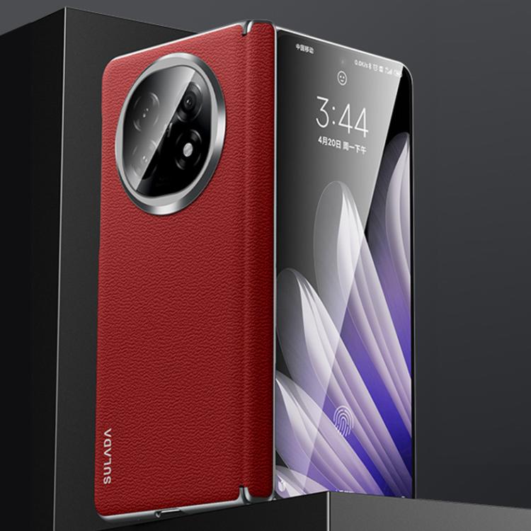 For OPPO Find N5 SULADA Frameless Top Layer Cowhide Leather Hybrid PC Phone Case(Red) by SULADA