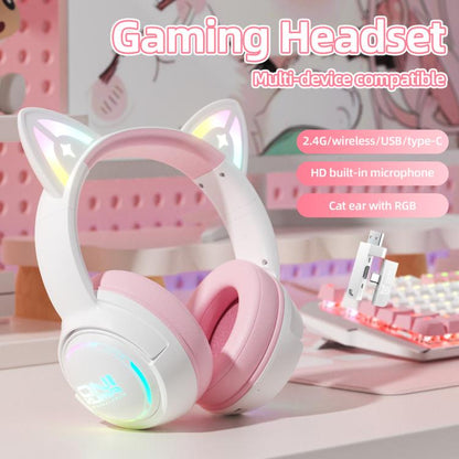 ONIKUMA GT838 2.4G Head-mounted Wireless Bluetooth Headphone(Pink) by ONIKUMA