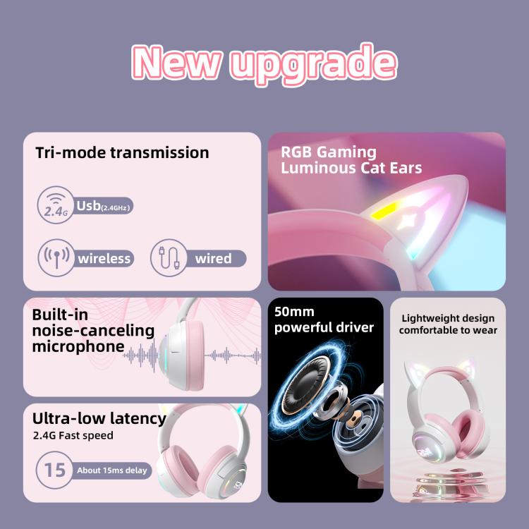 ONIKUMA GT838 2.4G Head-mounted Wireless Bluetooth Headphone(Pink) by ONIKUMA