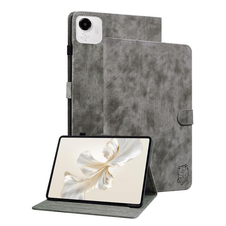 For Honor Pad X9a Embossed Tiger Pattern Leather Tablet Case(Grey) by bashfashion