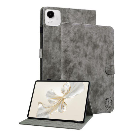 For Honor Pad X9a Embossed Tiger Pattern Leather Tablet Case(Grey) by bashfashion