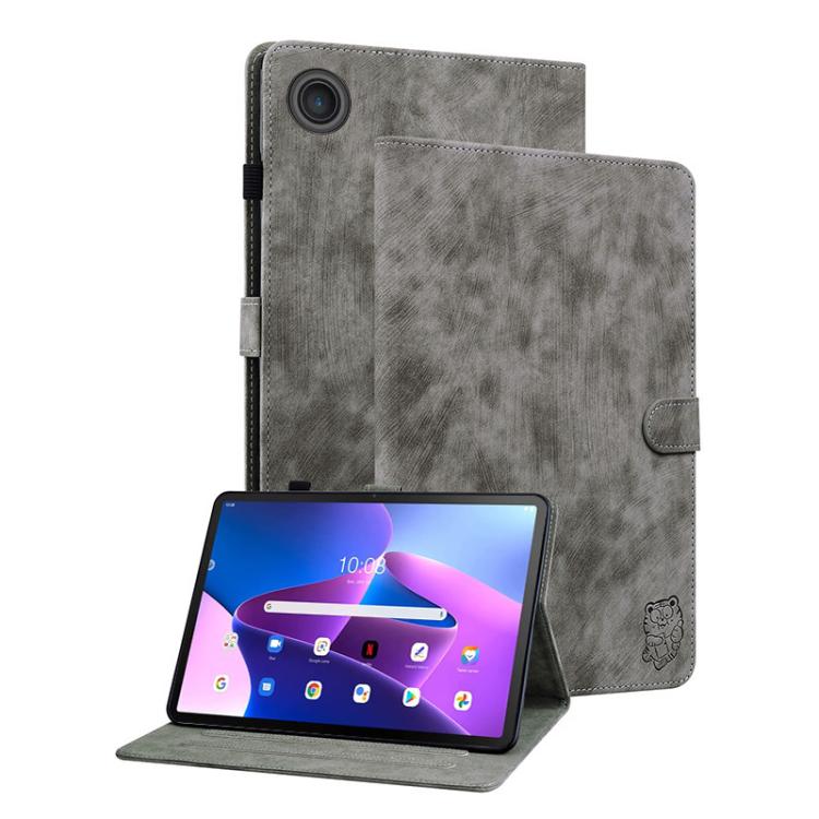 For Lenovo ZhaoYang K10C 10.1 inch Embossed Tiger Pattern Leather Tablet Case(Grey) by bashfashion