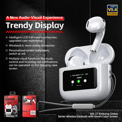 WK WS-27 Liton Series Wireless Earbuds with Smart Color Screen(White) by WK