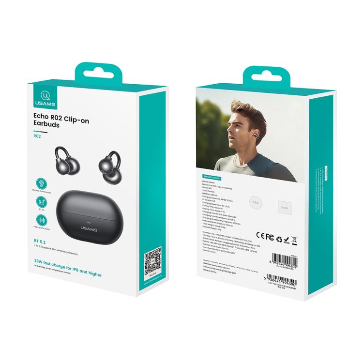 USAMS Echo R02 Clip-On Wireless Bluetooth Earphones(Tarnish) by USAMS