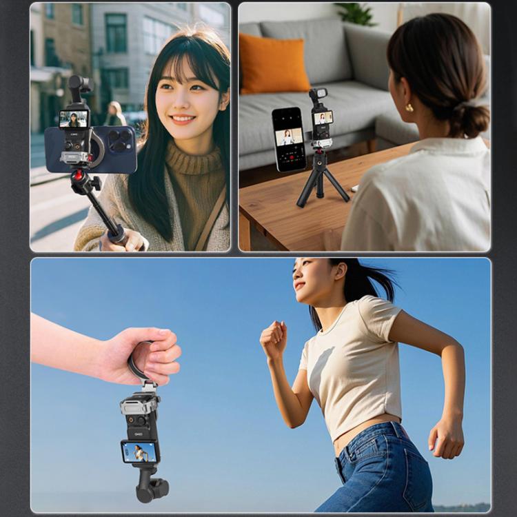 For DJI Osmo Pocket 3 BRDRC Smartphone Teleprompter Stand Desktop Clamp Cold Shoe Extension Mount(Dark Grey) by BRDRC