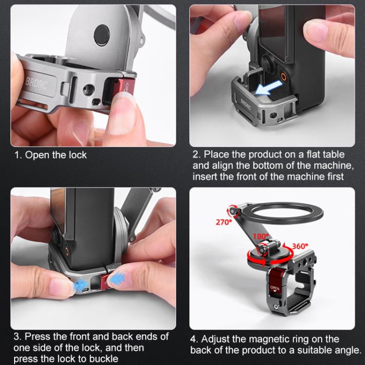 For DJI Osmo Pocket 3 BRDRC Smartphone Teleprompter Stand Desktop Clamp Cold Shoe Extension Mount(Dark Grey) by BRDRC