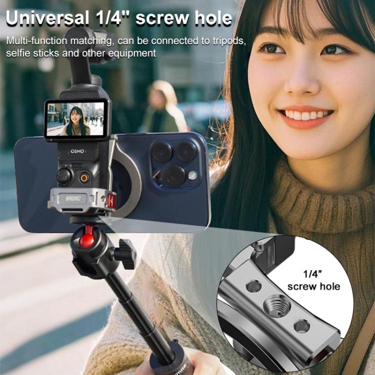 For DJI Osmo Pocket 3 BRDRC Smartphone Teleprompter Stand Desktop Clamp Cold Shoe Extension Mount(Dark Grey) by BRDRC