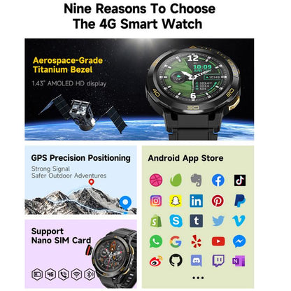 UNIWA DM300 4G Android Watch Phone, 2GB+16GB, 1.43 inc Unisoc SL8541E Quad Core, Support Heart Rate / Blood Oxygen(Black) by UNIWA