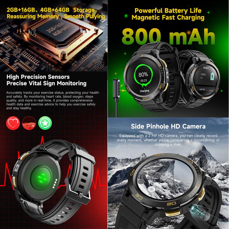 UNIWA DM300 4G Android Watch Phone, 4GB+64GB, 1.43 inc Unisoc SL8541E Quad Core, Support Heart Rate / Blood Oxygen(Black) by UNIWA