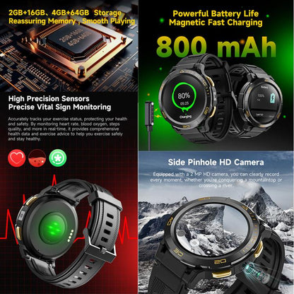 UNIWA DM300 4G Android Watch Phone, 4GB+64GB, 1.43 inc Unisoc SL8541E Quad Core, Support Heart Rate / Blood Oxygen(Black) by UNIWA