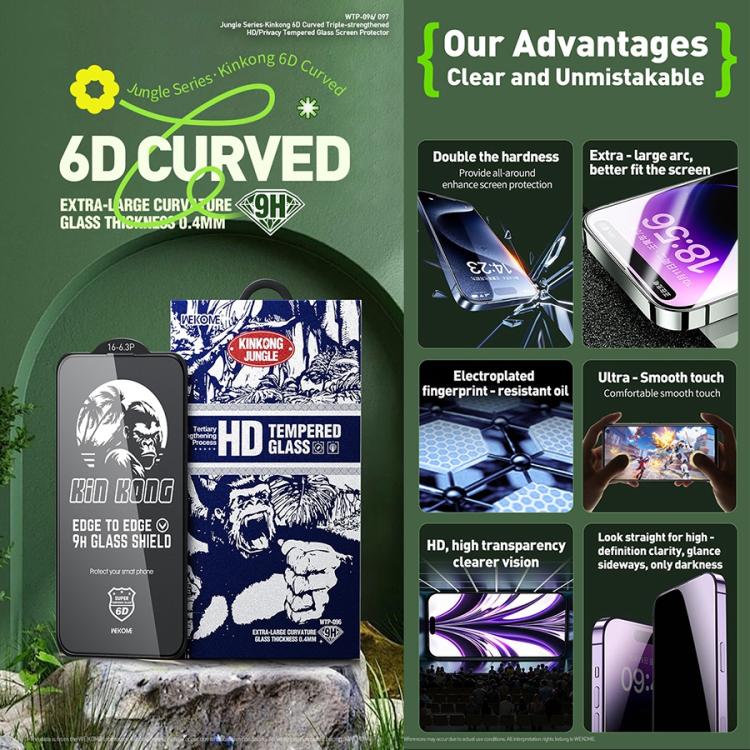 For iPhone 15 Pro Max WK WTP-097 Jungle Series Kinkong 6D Curved Privacy Tempered Glass Film by WK