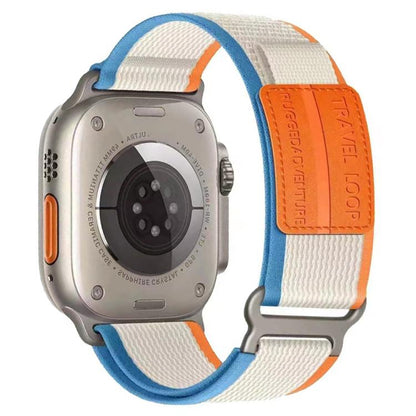 For Apple Watch 46mm / 49mm / 45mm / 44mm xDfind Double Section Metal Buckle Loop Nylon Braided Watch Band(Orange Beige) by xDfind