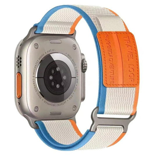 For Apple Watch 46mm / 49mm / 45mm / 44mm xDfind Double Section Metal Buckle Loop Nylon Braided Watch Band(Orange Beige) by xDfind