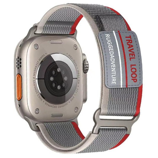 For Apple Watch 46mm / 49mm / 45mm / 44mm xDfind Double Section Metal Buckle Loop Nylon Braided Watch Band(Red Grey) by xDfind