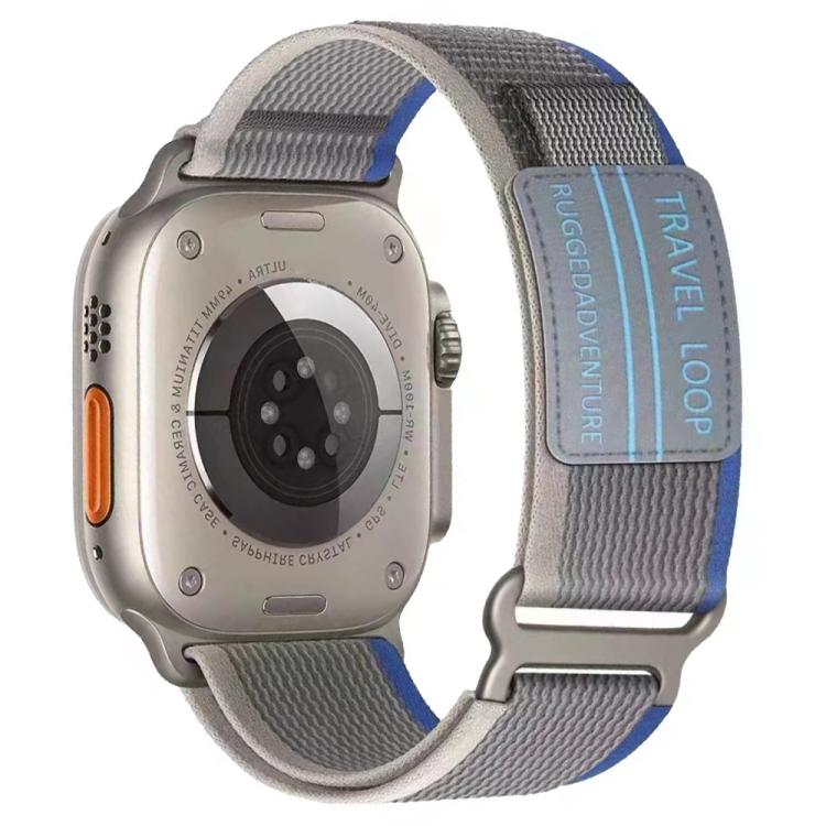 For Apple Watch 46mm / 49mm / 45mm / 44mm xDfind Double Section Metal Buckle Loop Nylon Braided Watch Band(Blue Grey) by xDfind