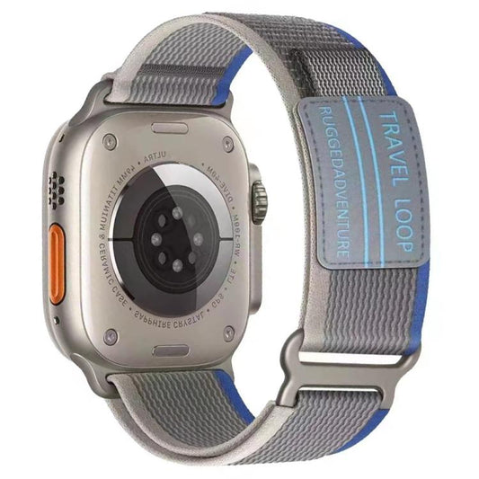 For Apple Watch 46mm / 49mm / 45mm / 44mm xDfind Double Section Metal Buckle Loop Nylon Braided Watch Band(Blue Grey) by xDfind