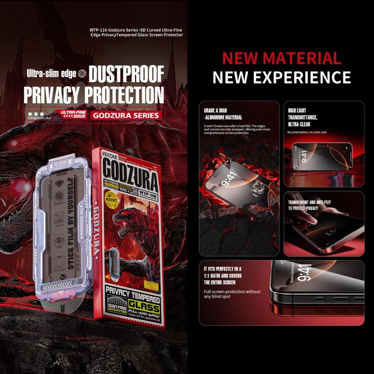 For iPhone 16 Pro WK WTP-116 Easy Install 6D Curved Ultra-Fine Edge Privacy Tempered Glass Film by WK