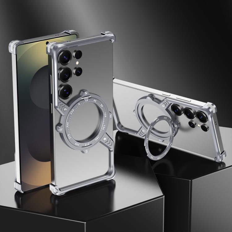 For Samsung Galaxy S22 Ultra 5G S Shaped 360 Holder Airbag Frameless MagSafe Metal Phone Case(Space Gray) by bashfashion