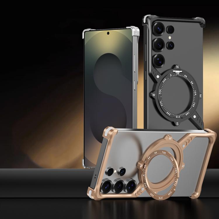 For Samsung Galaxy S22 Ultra 5G S Shaped 360 Holder Airbag Frameless MagSafe Metal Phone Case(Space Gray) by bashfashion