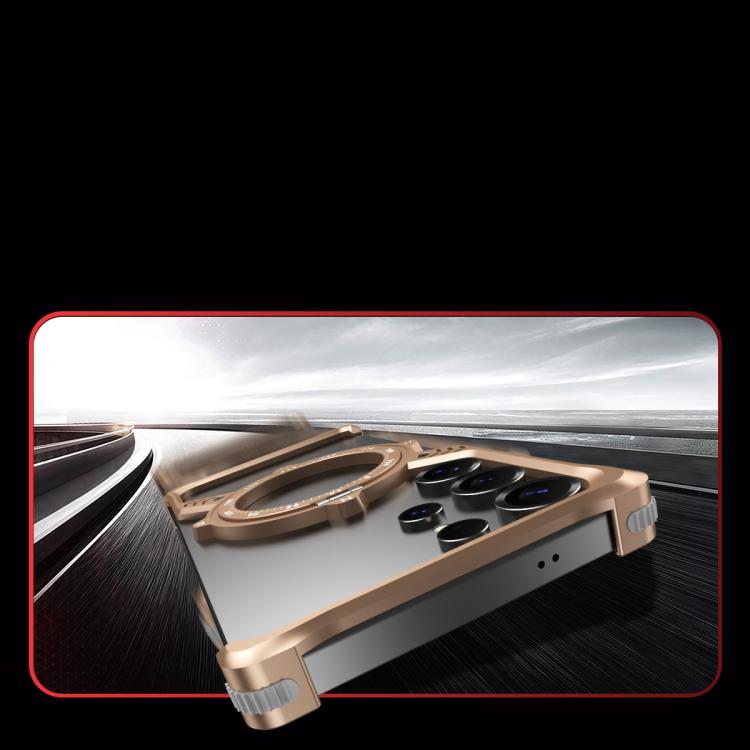 For Samsung Galaxy S22 Ultra 5G S Shaped 360 Holder Airbag Frameless MagSafe Metal Phone Case(Black) by bashfashion