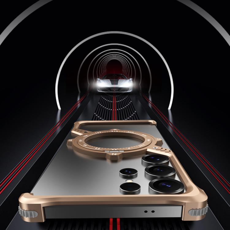 For Samsung Galaxy S23 Ultra 5G S Shaped 360 Holder Airbag Frameless MagSafe Metal Phone Case(Black) by bashfashion