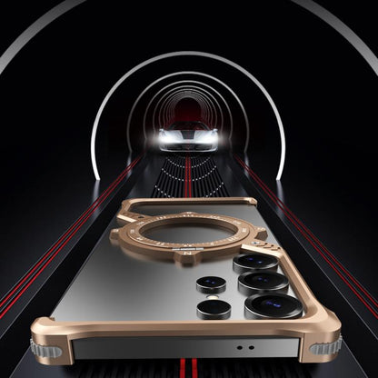 For Samsung Galaxy S23 Ultra 5G S Shaped 360 Holder Airbag Frameless MagSafe Metal Phone Case(Desert Gold) by bashfashion