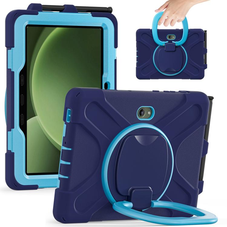 For Samsung Galaxy Tab Active5 Pro Silicone Hybrid PC Tablet Case with Holder & Shoulder Strap(Navy Blue Blue) by bashfashion